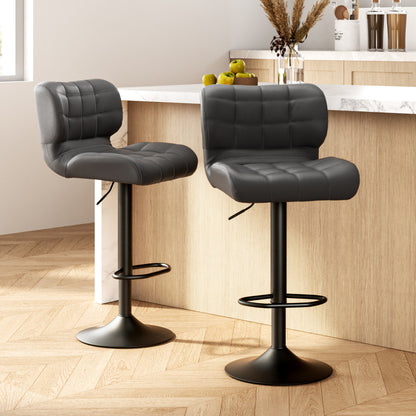 Set of 2 Promus Leather Bar Stools - Grey