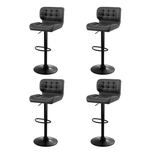 Set of 4 Promus Bar Stools Gas Lift Leather Padded - Grey
