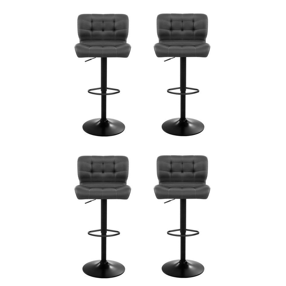 Set of 4 Promus Bar Stools Gas Lift Leather Padded - Grey