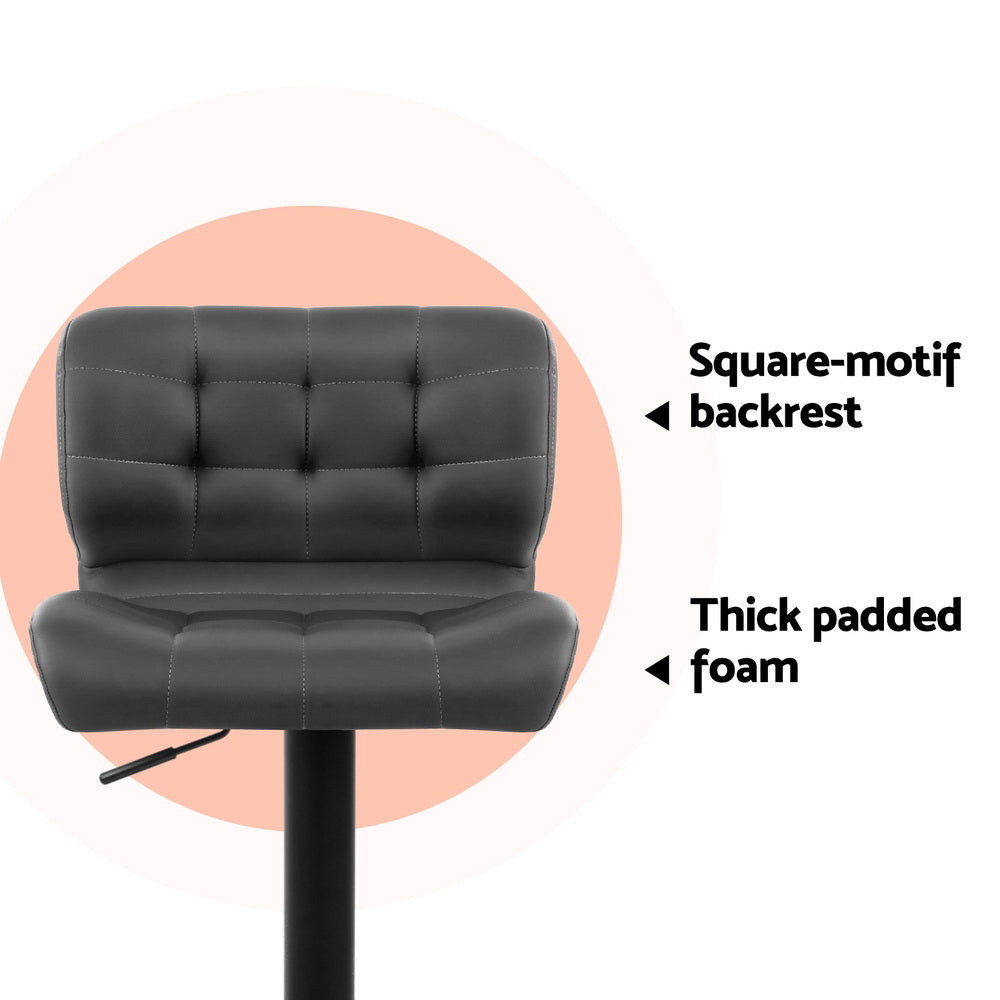 Set of 4 Promus Bar Stools Gas Lift Leather Padded - Grey