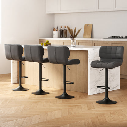 Set of 4 Promus Bar Stools Gas Lift Leather Padded - Grey