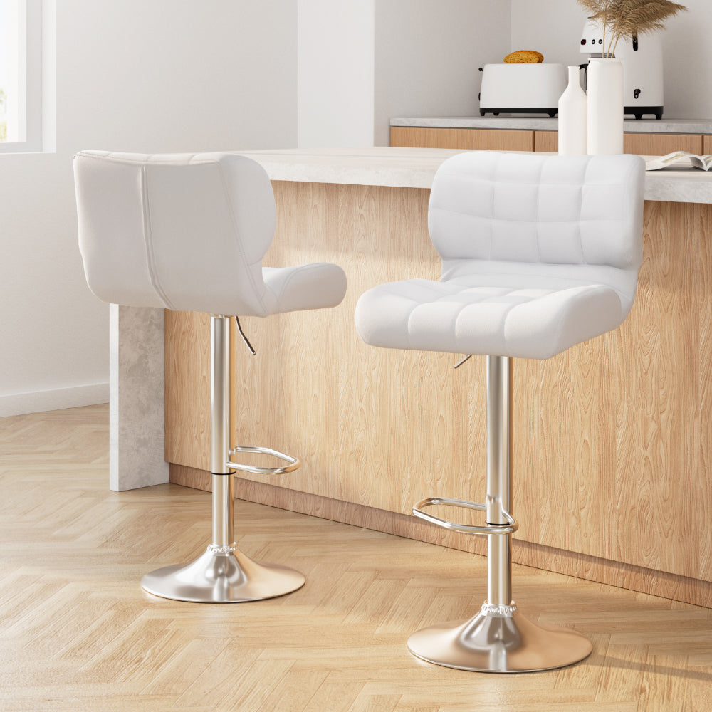 Set of 2 Leather Padded Bar Stools - White