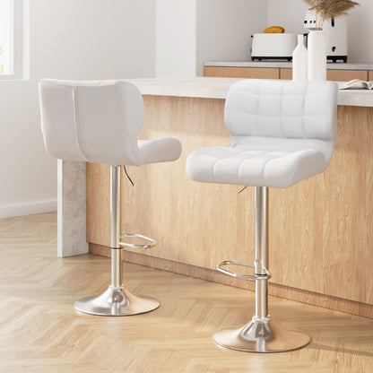 Set of 2 Leather Padded Bar Stools - White