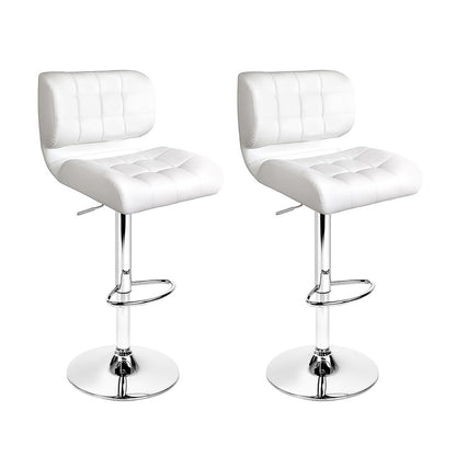 Set of 2 Leather Padded Bar Stools - White