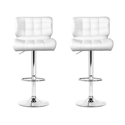 Set of 2 Leather Padded Bar Stools - White