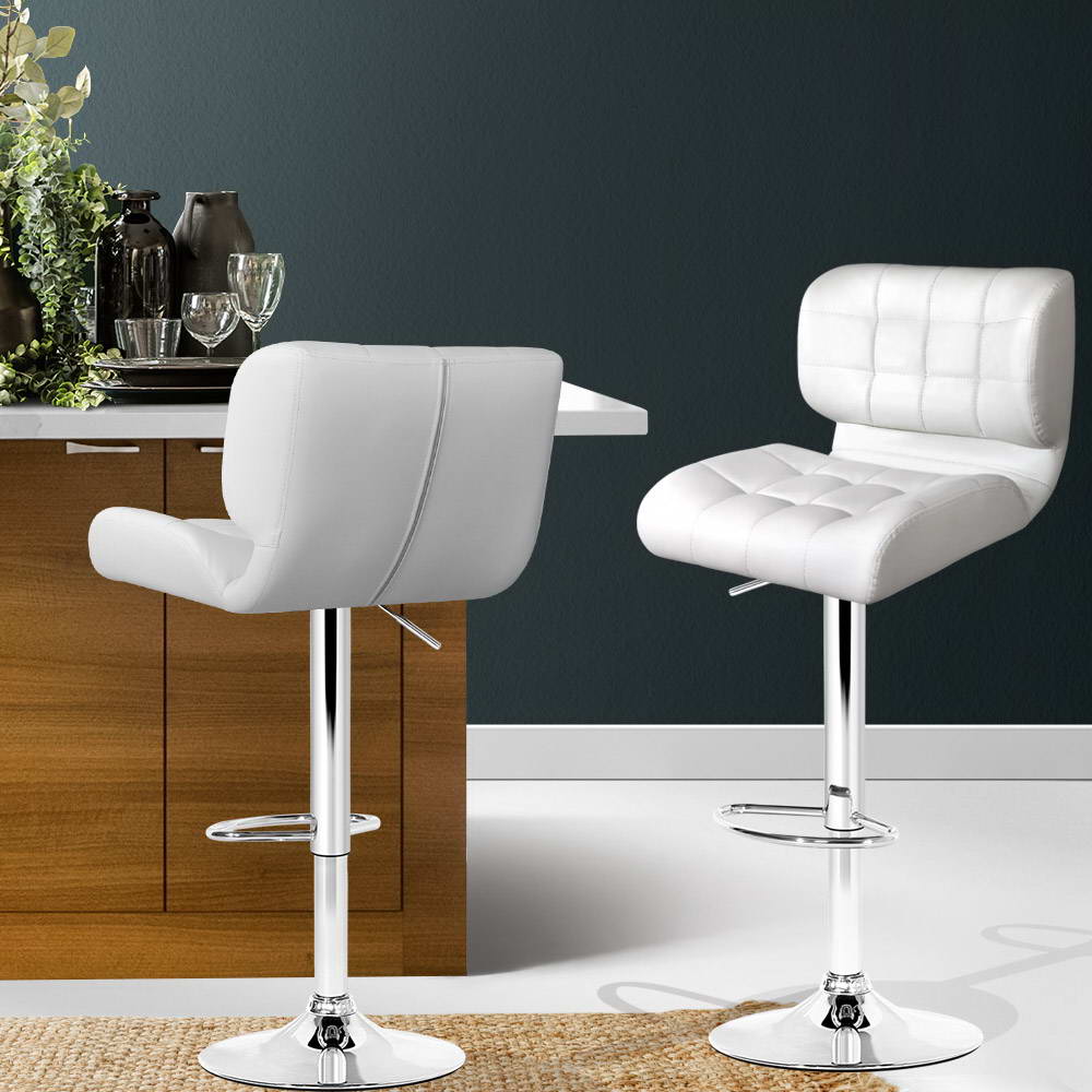 Set of 2 Leather Padded Bar Stools - White