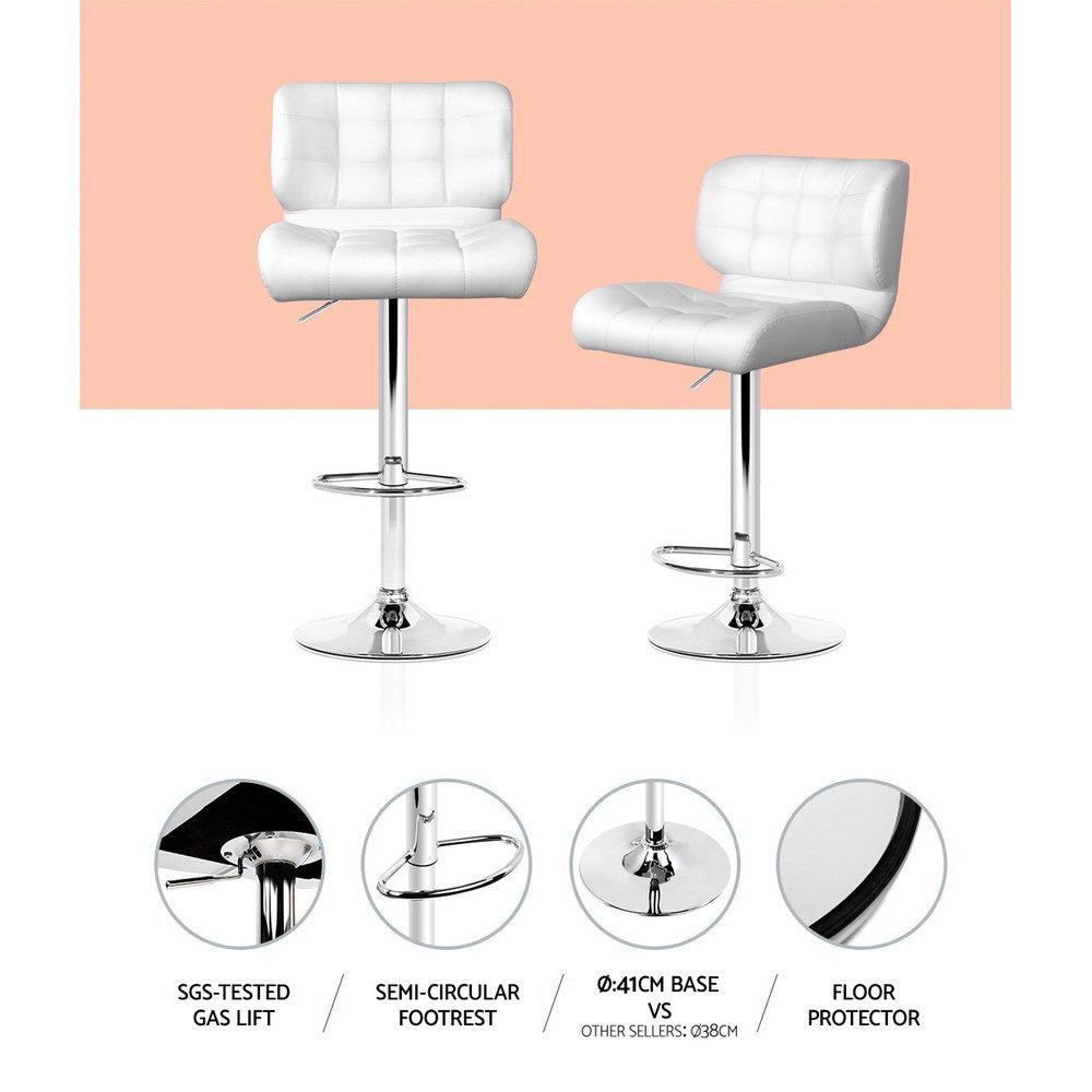 Set of 4 Padded Leather Bar Stools - White