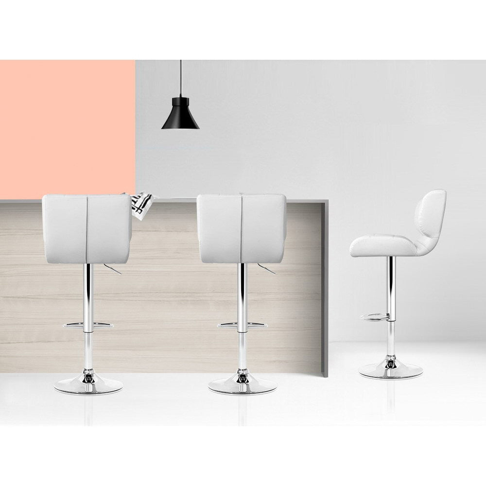 Set of 4 Padded Leather Bar Stools - White