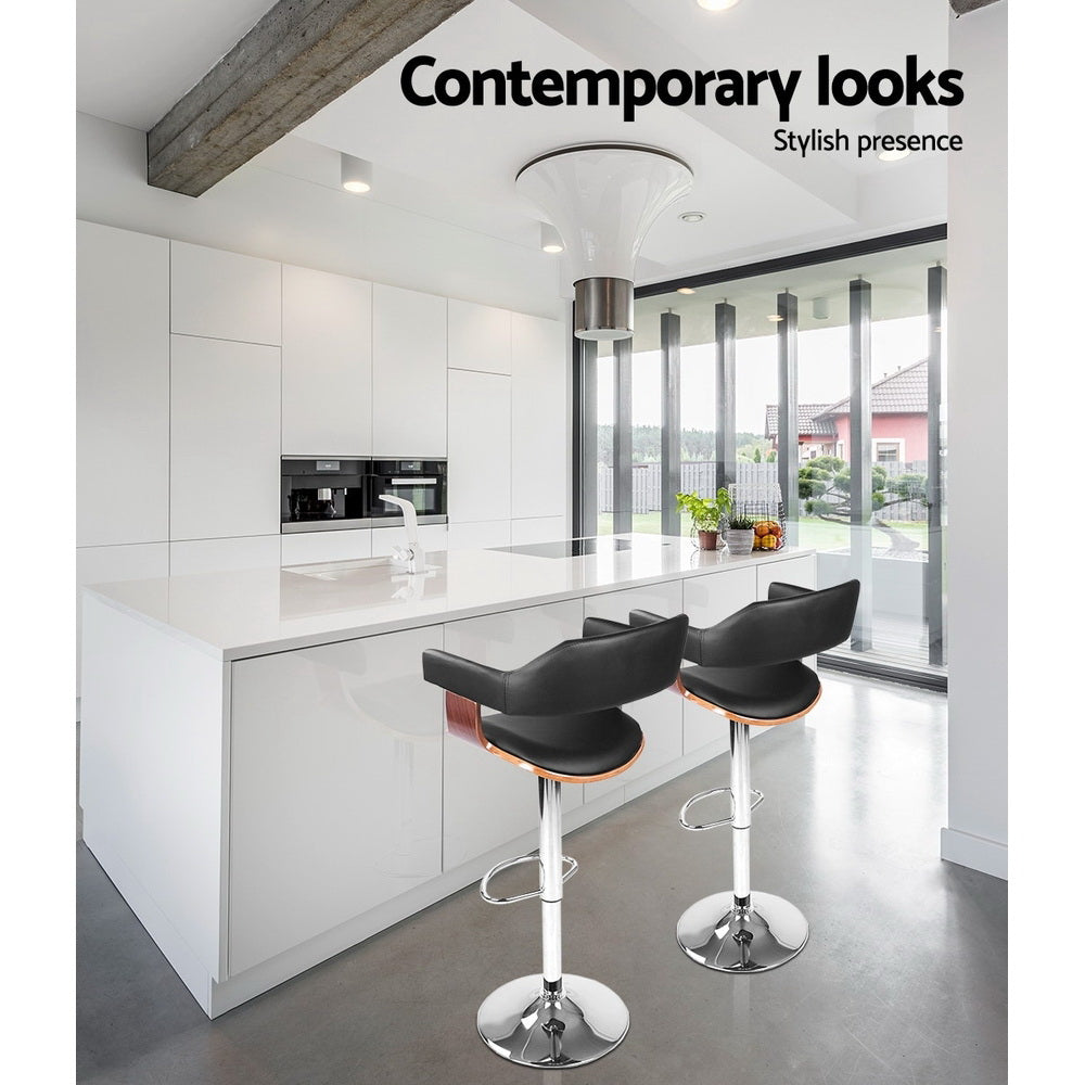 Selina Leather Bar Stool w/Armrest - Black