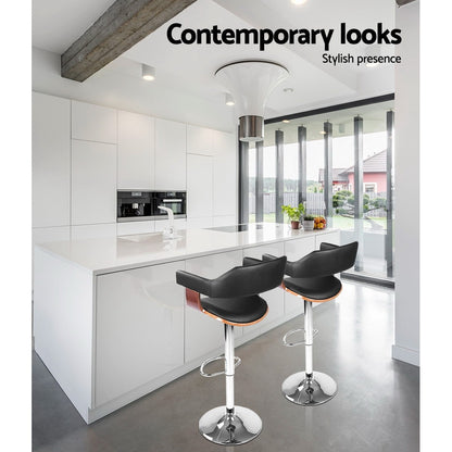 Selina Leather Bar Stool w/Armrest - Black