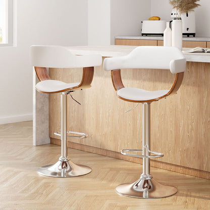 Set of 2 Selina Leather Bar Stools w/Armrest - White
