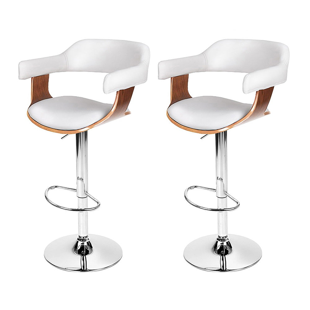 Set of 2 Selina Leather Bar Stools w/Armrest - White