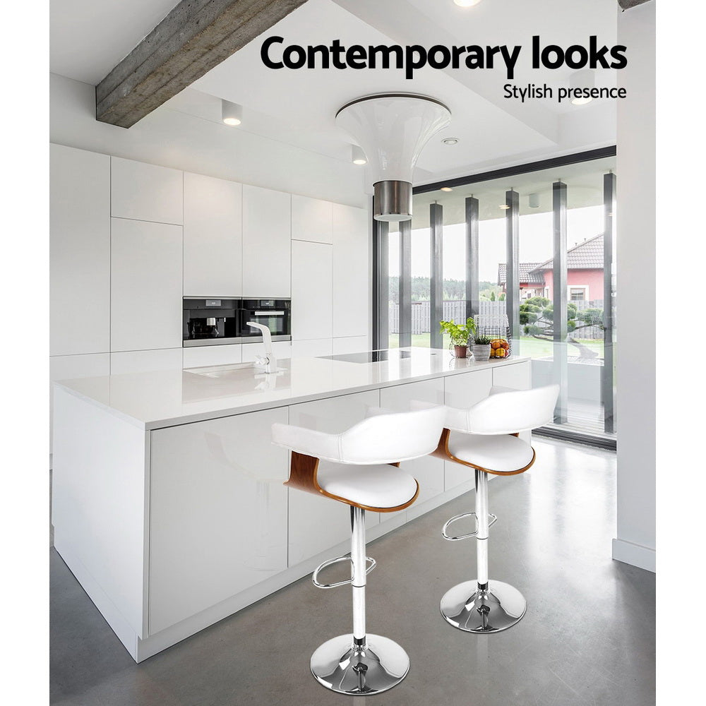 Set of 2 Selina Leather Bar Stools w/Armrest - White