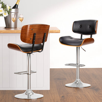 Set of 4 Bar Stools Gas Lift Leather - Black