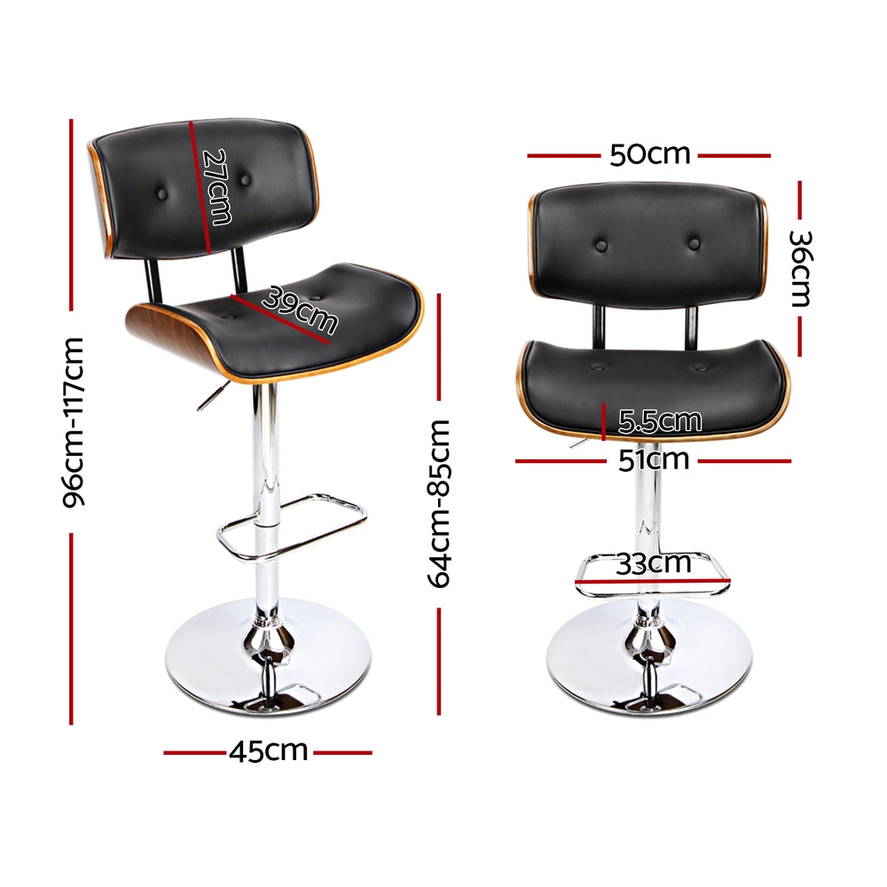 Set of 4 Bar Stools Gas Lift Leather - Black