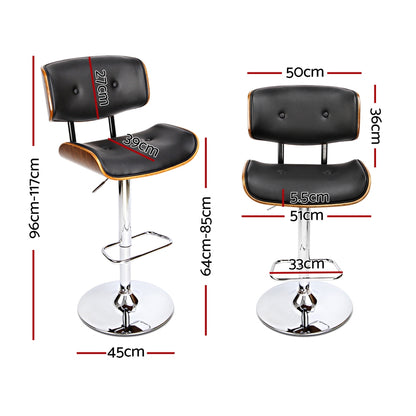 Set of 4 Bar Stools Gas Lift Leather - Black