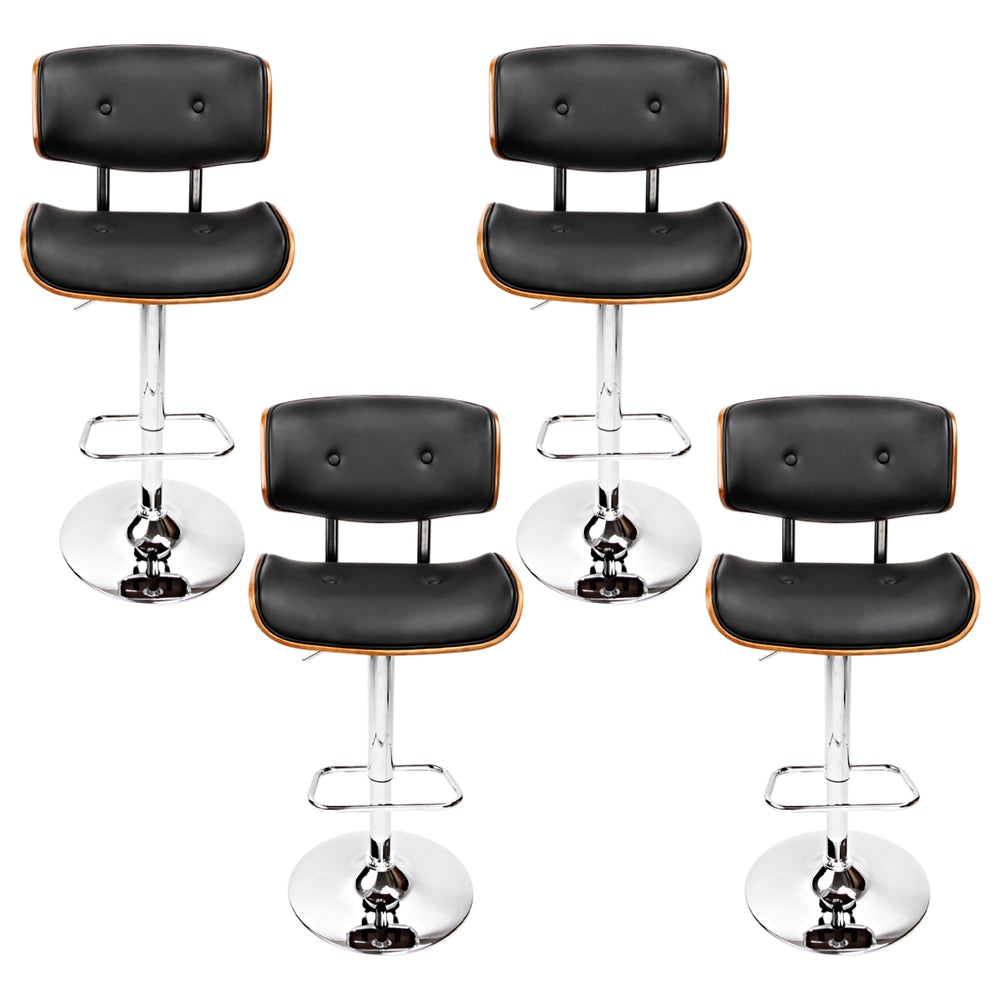 Set of 4 Bar Stools Gas Lift Leather - Black
