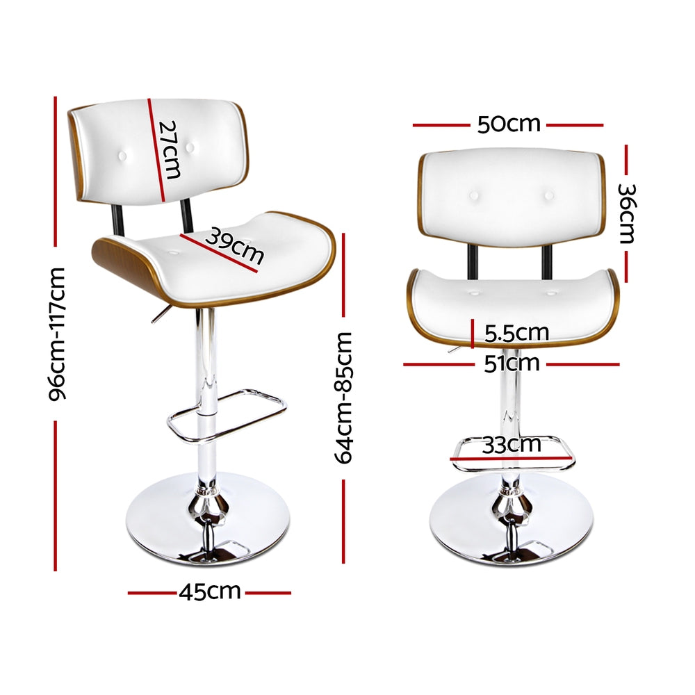 Set of 4 Cherry Bar Stools Gas Lift Leather - White