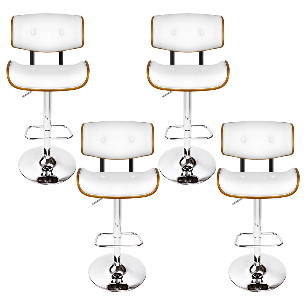 Set of 4 Cherry Bar Stools Gas Lift Leather - White