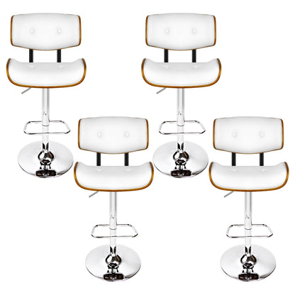 Set of 4 Cherry Bar Stools Gas Lift Leather - White