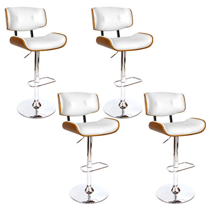 Set of 4 Cherry Bar Stools Gas Lift Leather - White
