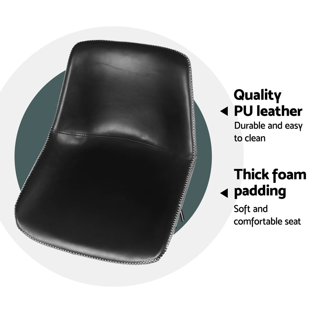 Set of 4 Leather Padded Bar Stools Metal Legs - Black