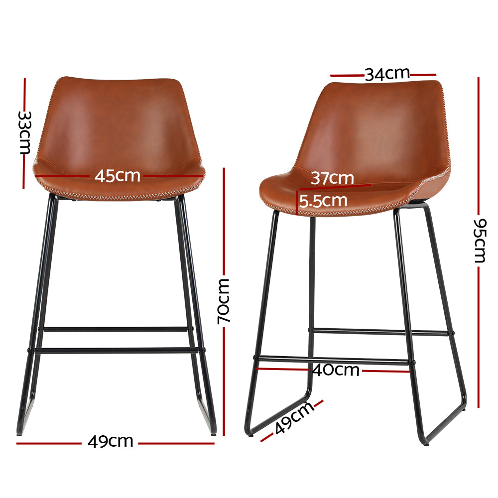 Set of 2 Fenella Leather Bar Stools - Brown