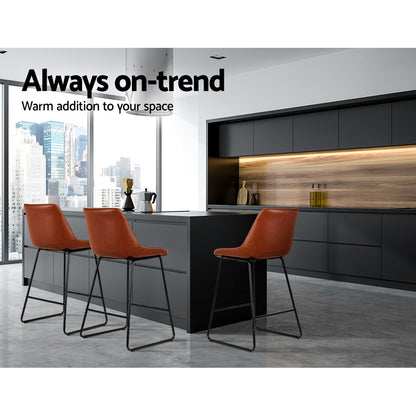 Set of 2 Fenella Leather Bar Stools - Brown