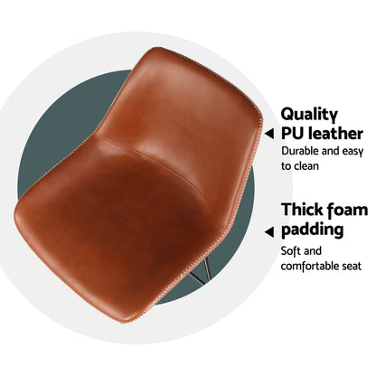 Set of 4 Leather Padded Bar Stools Metal Legs - Brown
