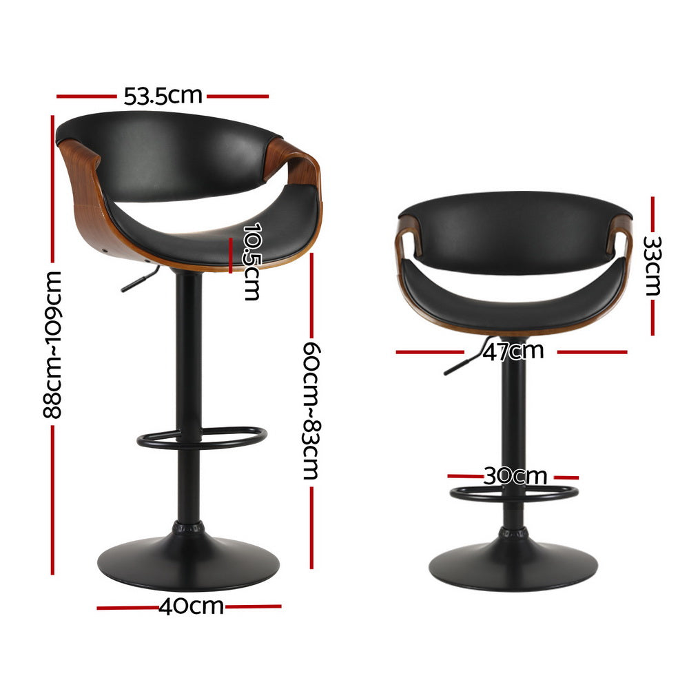 Set of 4 Leather Bar Stools Gas Lift w/Armrest