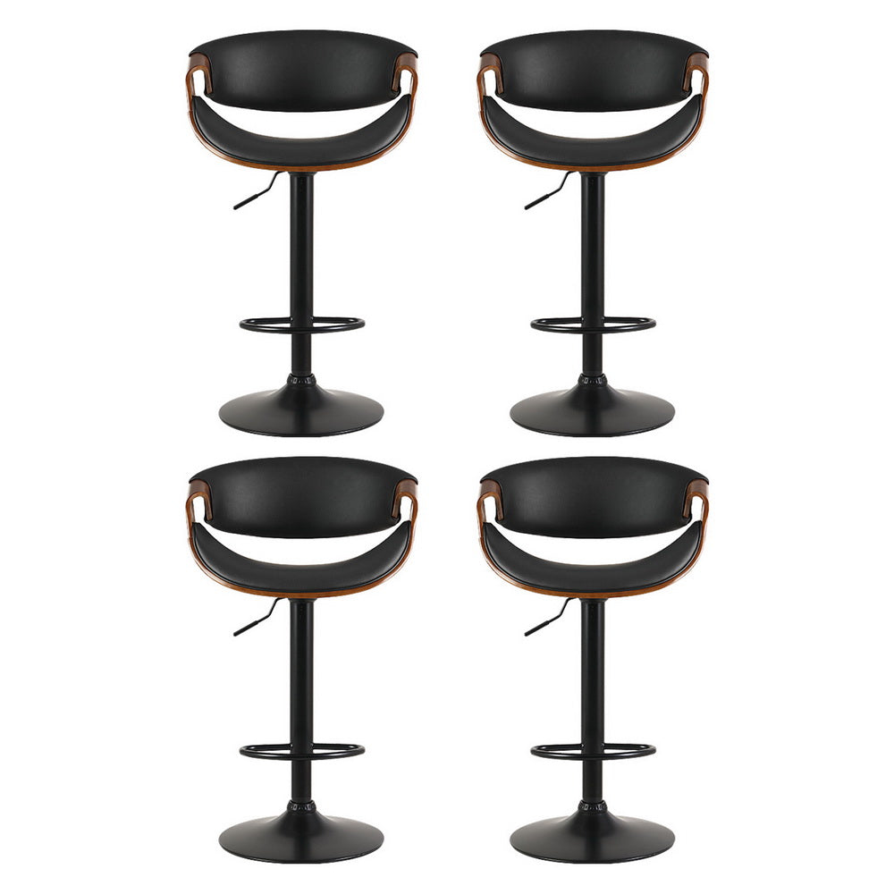 Set of 4 Leather Bar Stools Gas Lift w/Armrest