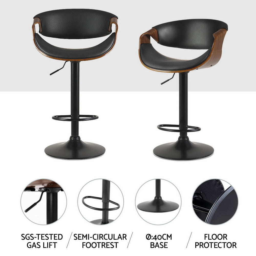 Set of 4 Leather Bar Stools Gas Lift w/Armrest