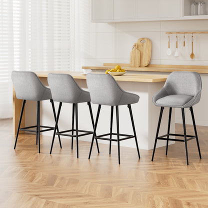 Set of 4 Arugmi Bar Stools Upholstered Stool Counter Seat Kitchen Dining Chairs - Grey