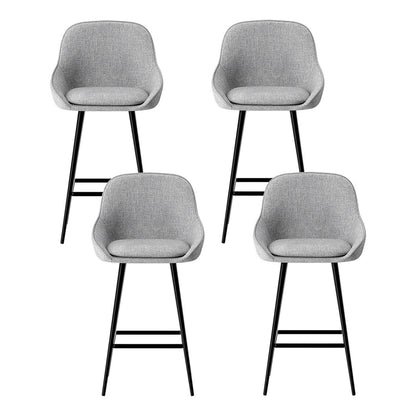 Set of 4 Arugmi Bar Stools Upholstered Stool Counter Seat Kitchen Dining Chairs - Grey