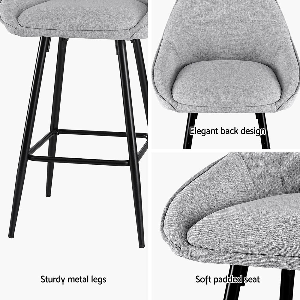 Set of 4 Arugmi Bar Stools Upholstered Stool Counter Seat Kitchen Dining Chairs - Grey