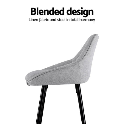 Set of 4 Arugmi Bar Stools Upholstered Stool Counter Seat Kitchen Dining Chairs - Grey