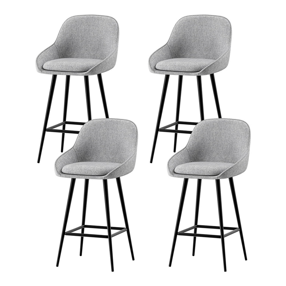 Set of 4 Arugmi Bar Stools Upholstered Stool Counter Seat Kitchen Dining Chairs - Grey