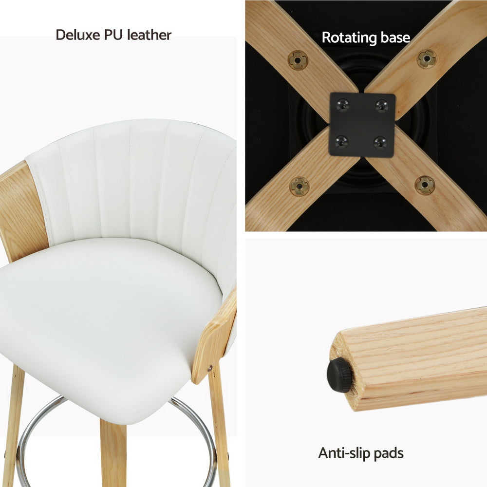 Set of 4 Ricardo Bar Stools Swivel Leather Chairs Wooden - White