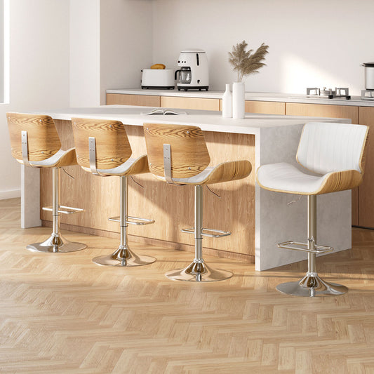 Set of 4 Galina Bar Stools Adjustable Leather Chairs - White