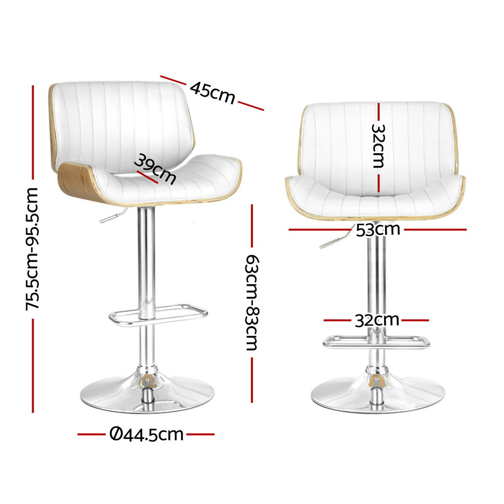 Set of 4 Galina Bar Stools Adjustable Leather Chairs - White