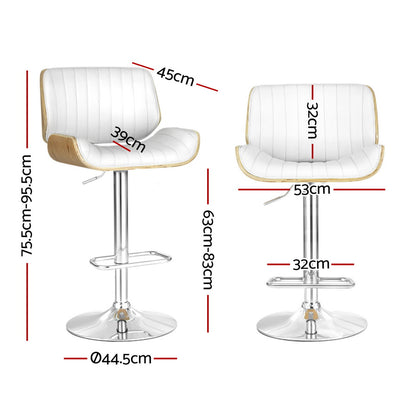 Set of 4 Galina Bar Stools Adjustable Leather Chairs - White