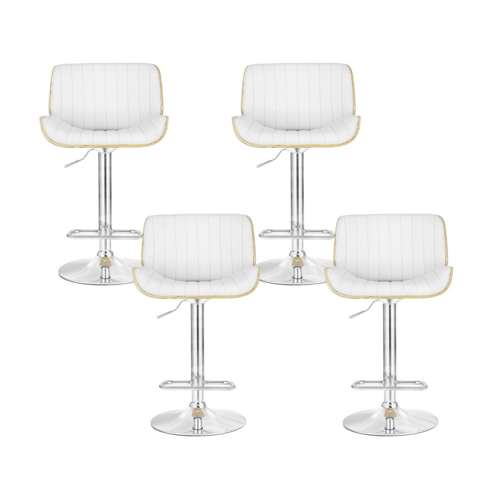 Set of 4 Galina Bar Stools Adjustable Leather Chairs - White