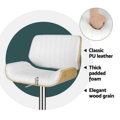 Set of 4 Galina Bar Stools Adjustable Leather Chairs - White