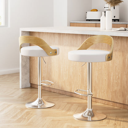 Set of 2 Publia  Leather Padded Bar Stools - White