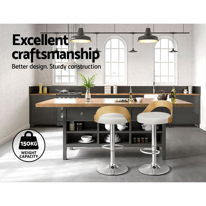 Set of 2 Publia  Leather Padded Bar Stools - White