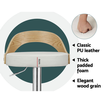 Set of 2 Publia  Leather Padded Bar Stools - White