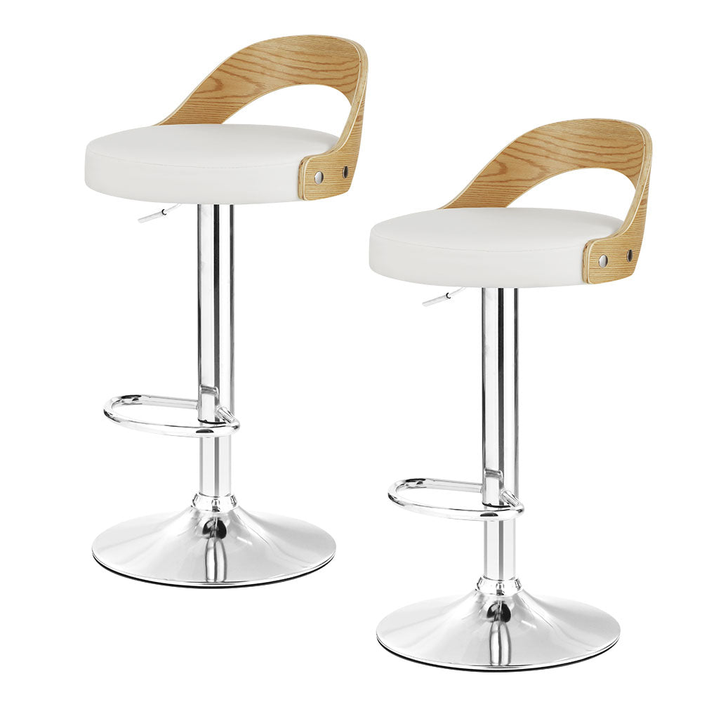 Set of 2 Publia  Leather Padded Bar Stools - White