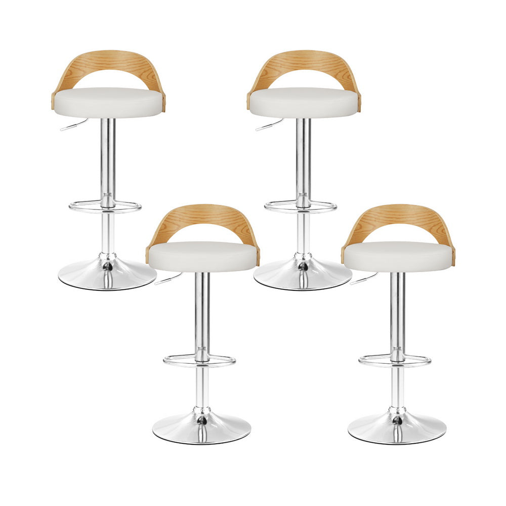 Set of 4 Publia Bar Stools Adjustable Leather Padded - White