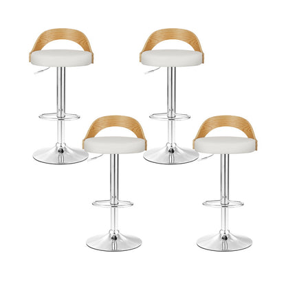 Set of 4 Publia Bar Stools Adjustable Leather Padded - White