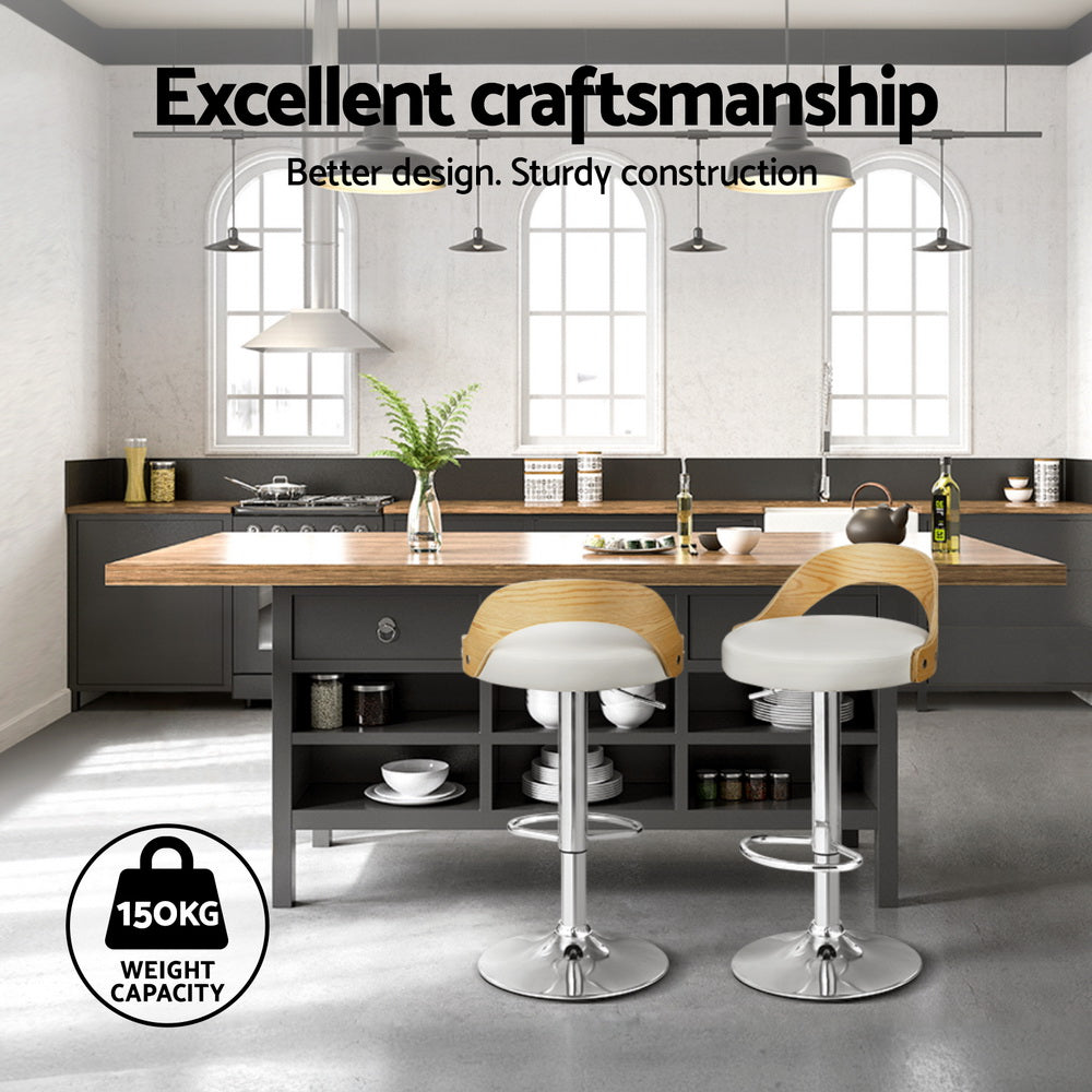 Set of 4 Publia Bar Stools Adjustable Leather Padded - White